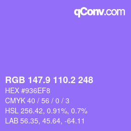 カラーコード: RGB 147.9 110.2 248 | qconv.com
