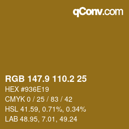 カラーコード: RGB 147.9 110.2 25 | qconv.com