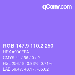 カラーコード: RGB 147.9 110.2 250 | qconv.com