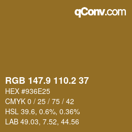 カラーコード: RGB 147.9 110.2 37 | qconv.com