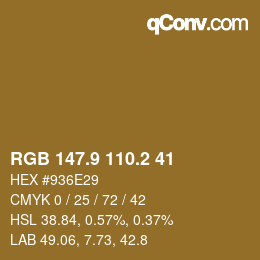 カラーコード: RGB 147.9 110.2 41 | qconv.com