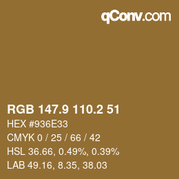 Color code: RGB 147.9 110.2 51 | qconv.com