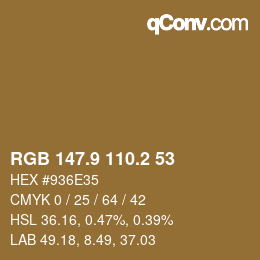 Color code: RGB 147.9 110.2 53 | qconv.com