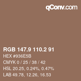 Color code: RGB 147.9 110.2 91 | qconv.com