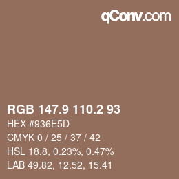 カラーコード: RGB 147.9 110.2 93 | qconv.com
