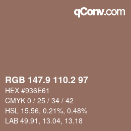 カラーコード: RGB 147.9 110.2 97 | qconv.com
