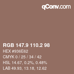 カラーコード: RGB 147.9 110.2 98 | qconv.com