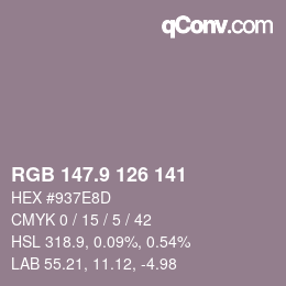 Color code: RGB 147.9 126 141 | qconv.com