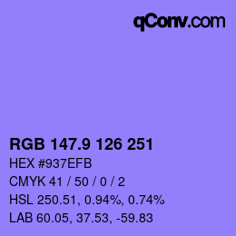 カラーコード: RGB 147.9 126 251 | qconv.com
