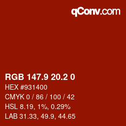 Color code: RGB 147.9 20.2 0 | qconv.com