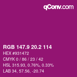 カラーコード: RGB 147.9 20.2 114 | qconv.com