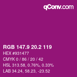 カラーコード: RGB 147.9 20.2 119 | qconv.com