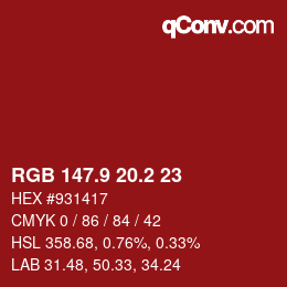 カラーコード: RGB 147.9 20.2 23 | qconv.com