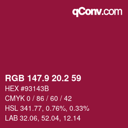 カラーコード: RGB 147.9 20.2 59 | qconv.com