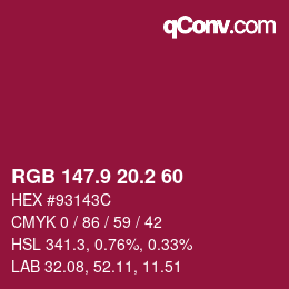 カラーコード: RGB 147.9 20.2 60 | qconv.com