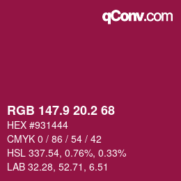 カラーコード: RGB 147.9 20.2 68 | qconv.com