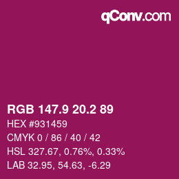 カラーコード: RGB 147.9 20.2 89 | qconv.com