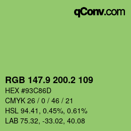 カラーコード: RGB 147.9 200.2 109 | qconv.com
