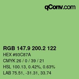 カラーコード: RGB 147.9 200.2 122 | qconv.com