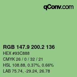 カラーコード: RGB 147.9 200.2 136 | qconv.com
