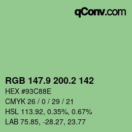 カラーコード: RGB 147.9 200.2 142 | qconv.com