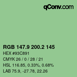 カラーコード: RGB 147.9 200.2 145 | qconv.com