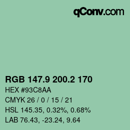 カラーコード: RGB 147.9 200.2 170 | qconv.com