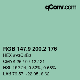 カラーコード: RGB 147.9 200.2 176 | qconv.com