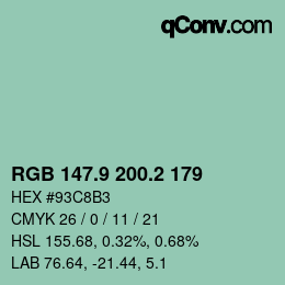 カラーコード: RGB 147.9 200.2 179 | qconv.com