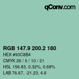 カラーコード: RGB 147.9 200.2 180 | qconv.com