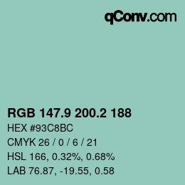 Farbcode: RGB 147.9 200.2 188 | qconv.com