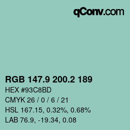 カラーコード: RGB 147.9 200.2 189 | qconv.com