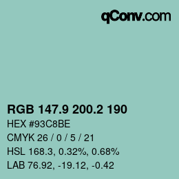 カラーコード: RGB 147.9 200.2 190 | qconv.com