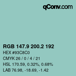 Farbcode: RGB 147.9 200.2 192 | qconv.com