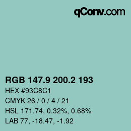 Color code: RGB 147.9 200.2 193 | qconv.com