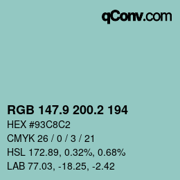 Color code: RGB 147.9 200.2 194 | qconv.com
