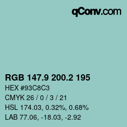 カラーコード: RGB 147.9 200.2 195 | qconv.com