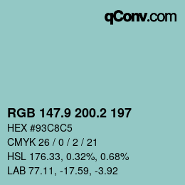 Color code: RGB 147.9 200.2 197 | qconv.com