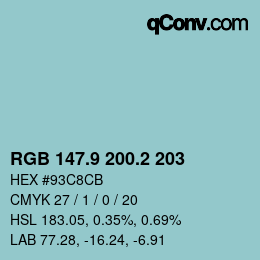 Color code: RGB 147.9 200.2 203 | qconv.com