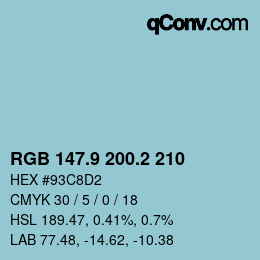 Color code: RGB 147.9 200.2 210 | qconv.com