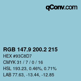 Color code: RGB 147.9 200.2 215 | qconv.com