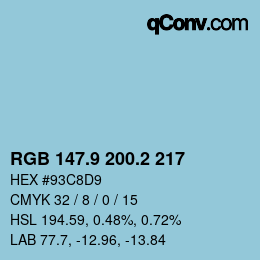Color code: RGB 147.9 200.2 217 | qconv.com