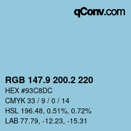 Color code: RGB 147.9 200.2 220 | qconv.com