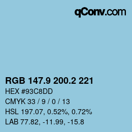 Color code: RGB 147.9 200.2 221 | qconv.com
