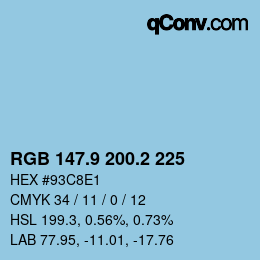 Color code: RGB 147.9 200.2 225 | qconv.com