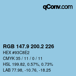 Color code: RGB 147.9 200.2 226 | qconv.com