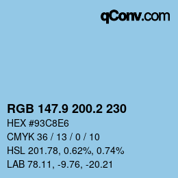 Color code: RGB 147.9 200.2 230 | qconv.com