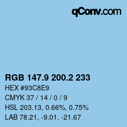 Color code: RGB 147.9 200.2 233 | qconv.com