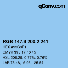 Farbcode: RGB 147.9 200.2 241 | qconv.com