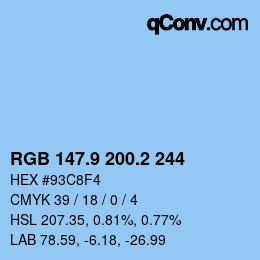 Color code: RGB 147.9 200.2 244 | qconv.com
